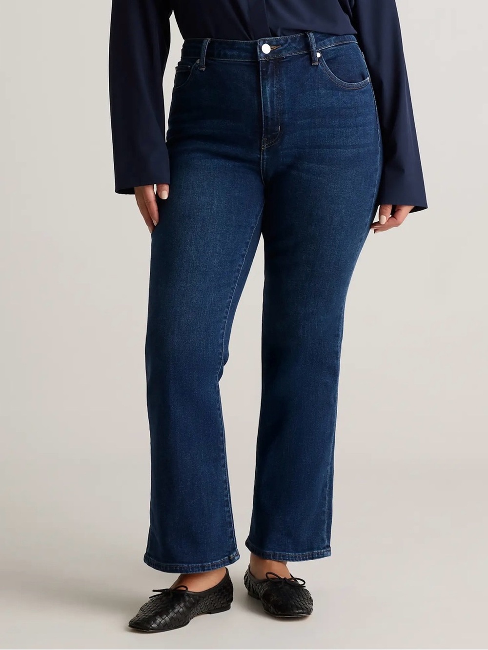 Quince Organic Cotton Stretch High Rise Kick Flare Jeans / Midnight Blue / 31